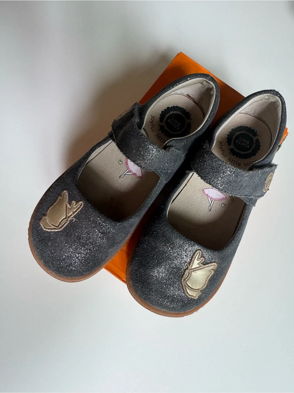 Girls' Gray Glitter Livie & Luca Shoes with Gold Butterfly size 12